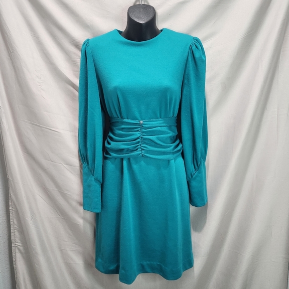 J. Ellis Vintage 80s Aqua Blue Green Classy Belted Shift Dress - Picture 1 of 10